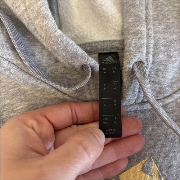 Adidas Pullover Hoodie Men Sz M Gray Sweatshirt Gold Liquid Foil - Picture 9 of 11
